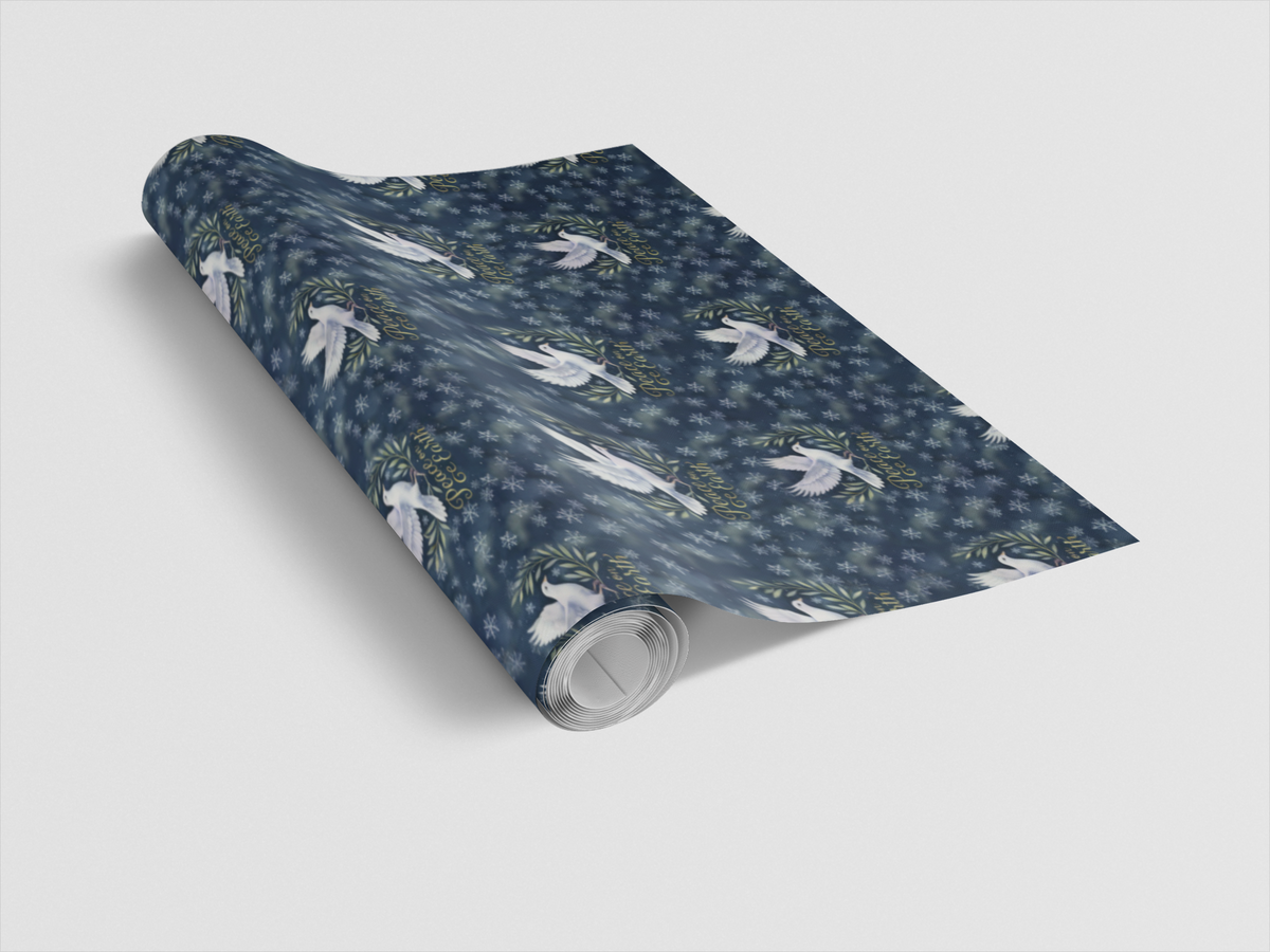 Christmas Script Gift Wrap, Peace on Earth Wrapping Paper, Pastel Sky Holiday Paper Roll, Religious Xmas Gift Wrap, Winter Wr