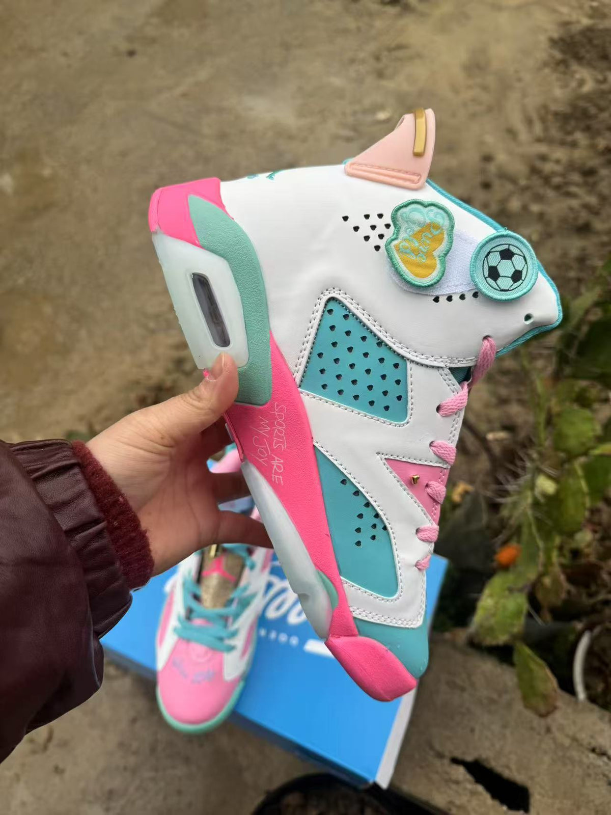 High Top Sneakers, White Pink Green Colorway, Lace Up Design, Casual Gift for Sneaker Fans