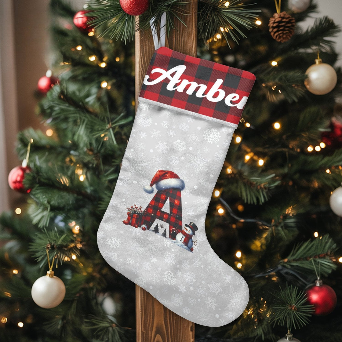 Monogram Initial Stocking, Snowman Christmas Stocking, Buffalo Plaid Christmas Stocking, Personalized Name Stocking, Holiday 