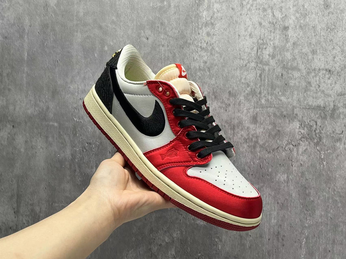 Low Top Sneakers, White Black Red Colorway, Lace Up Design, Casual Gift for Sneaker Fans