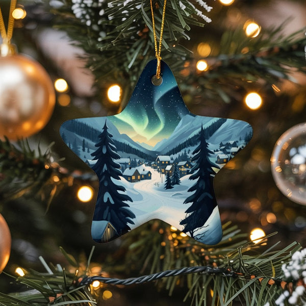 Winter Aurora Keepsake, Northern Lights Village Star Ornament, Ceramic Christmas Star Ornament, Holiday Star Ornament, Winter