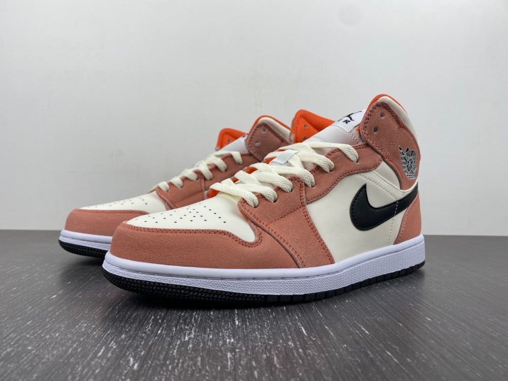 Mid Top Sneakers, White Black Pink Orange Colorway, Suede Footwear, Lace Up Design, Casual Gift for Sneaker Fans
