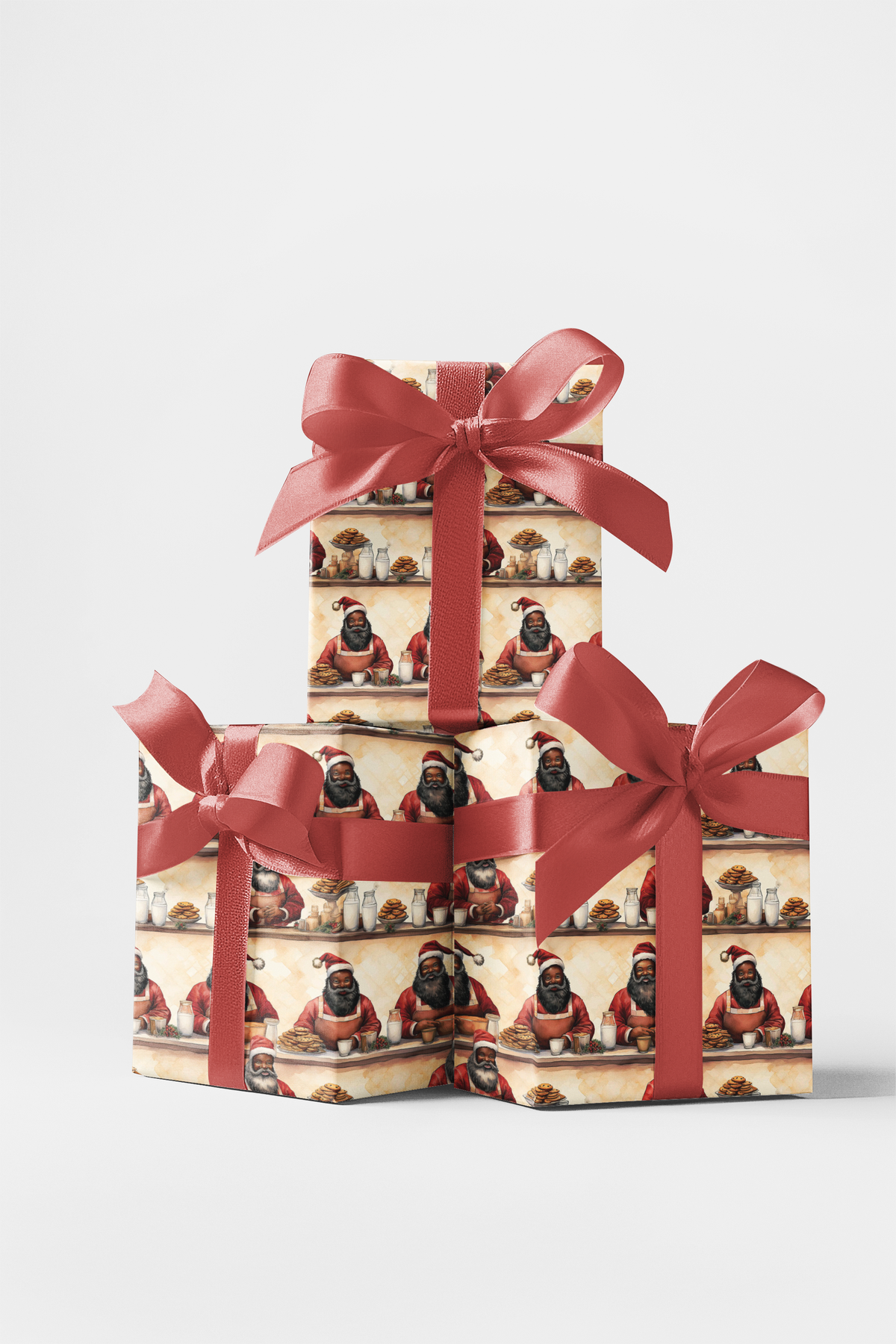 Santa Cookie Break Christmas Wrapping Paper, Black Santa Wrapping Paper, Whimsical Holiday Gift Wrap, Adorable Christmas Pres
