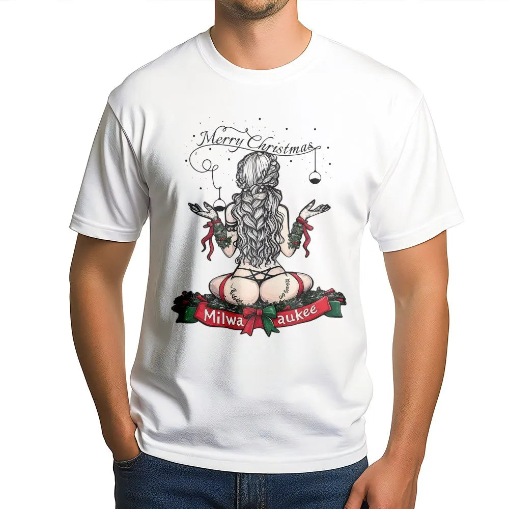 Naughty Holiday Graphic Tee, Milwaukee Christmas Pinup T-Shirt, Retro Xmas Pin Up Shirt, Humorous Secret Santa Top, Festive H
