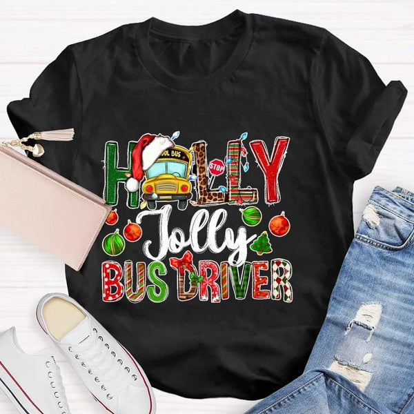 Festive Christmas Graphic Tee, Holly Jolly Bus Driver Shirt, Adorable School Bus Driver T-Shirt, Holiday Season Driver Shirt,