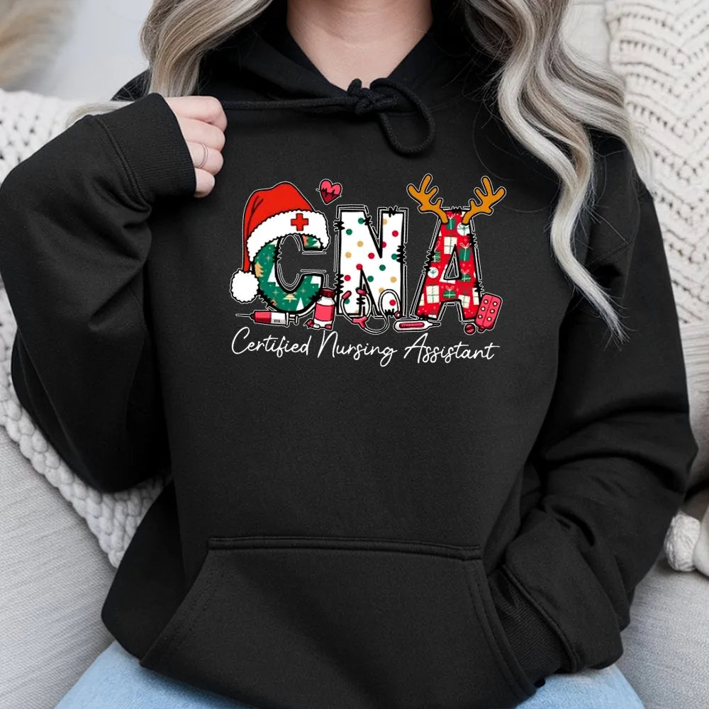 Certified Nursing Assistant Holiday Hoodie, CNA Christmas Hoodie, Nurse Xmas Sweatshirt, Medical Healthcare Pullover Hoodie P