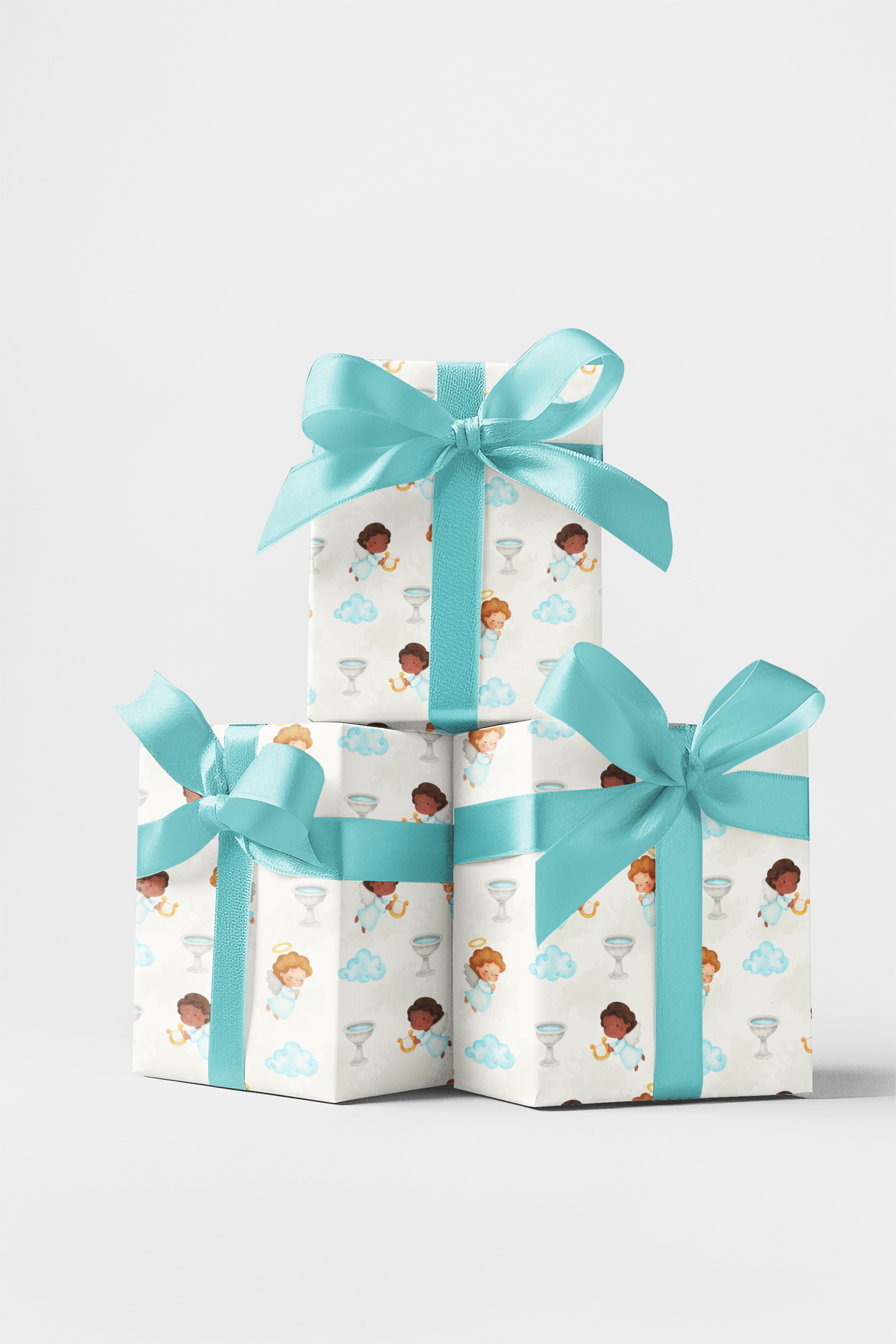 Cloudlight Blessings Gift Wrap, Celestial Angel Wrapping Paper, Angel Holiday Wrapping Paper, Baptism Christmas Gift Wrap Rol