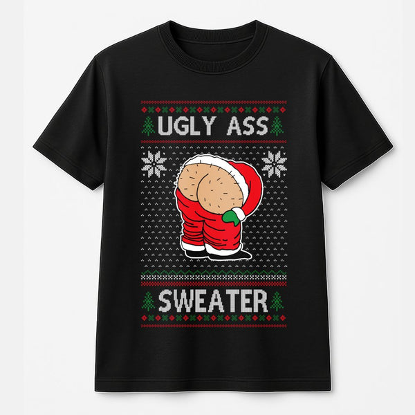 Ugly Christmas Graphic T-Shirt, Humorous Santa Mooning T-Shirt, Retro Holiday Humor T-Shirt, Humorous Xmas Party Graphic Tee,