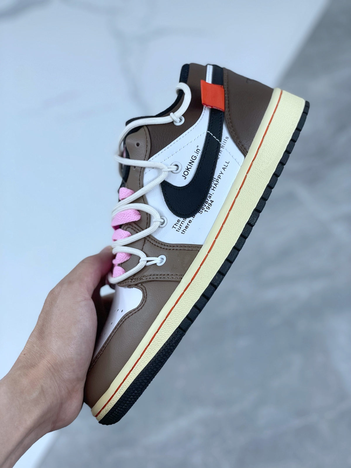 Low Top Sneakers, White Brown Colorway, Lace Up Design, Casual Gift for Sneaker Fans