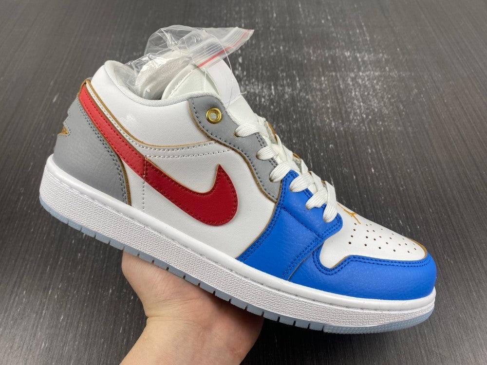 Low Top Sneakers, Blue White Red Colorway, Lace Up Design, Casual Gift for Sneaker Fans