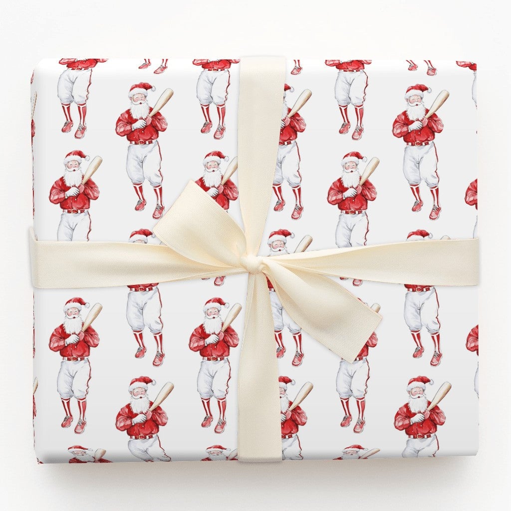 Retro Sport Christmas Gift Wrap, Vintage Baseball Santa Wrapping Paper, Red Uniform Baseball Wrapping Paper, Sports Fan Gift 