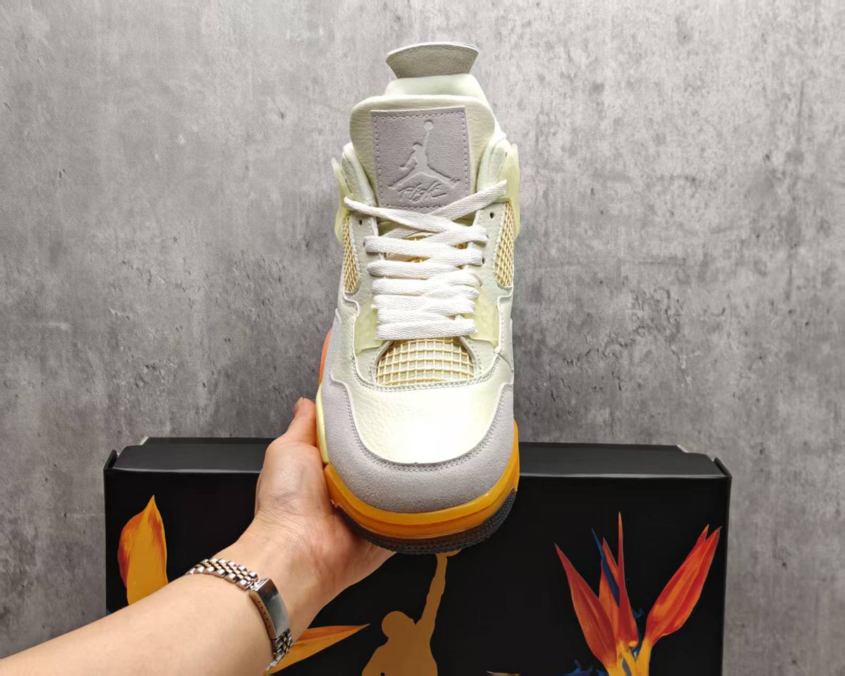 Mid Top Sneakers, Beige Orange Colorway, Lace Up Design, Casual Gift for Sneaker Fans