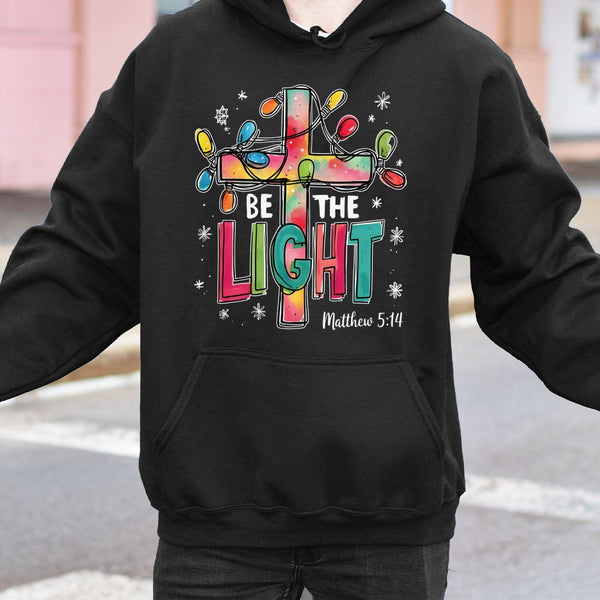 Matthew 5 14 Scripture Hooded Sweatshirt, Be the Light Christian Hoodie, Faith Cross Pullover Hoodie, Religious Christmas Pre