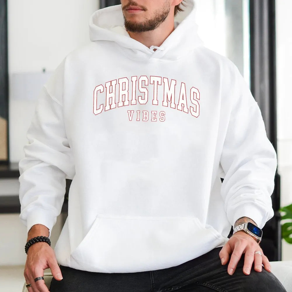 Retro Varsity Holiday Hooded Sweatshirt, Christmas Vibes Hoodie, Vintage Christmas Hoodie, Comfy Winter Pullover, Xmas Presen