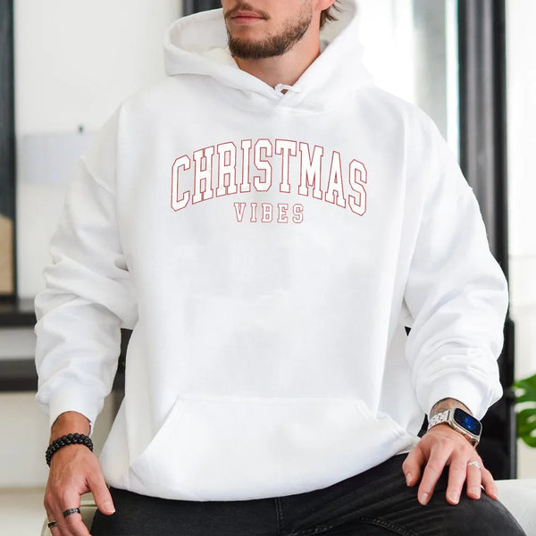 Retro Varsity Holiday Hooded Sweatshirt, Christmas Vibes Hoodie, Vintage Christmas Hoodie, Comfy Winter Pullover, Xmas Presen