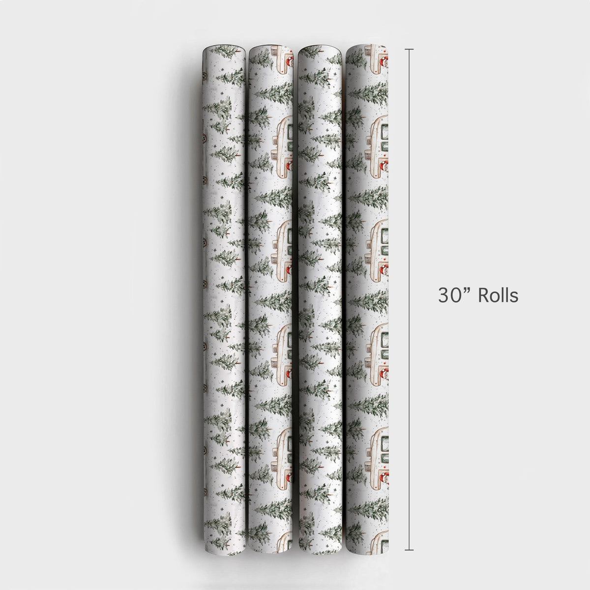 RV Road Trip Christmas Gift Wrap, Santa Camper Wrapping Paper, Watercolor Pine Forest Wrapping Paper