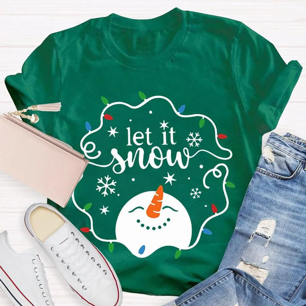 Let It Snow Holiday Graphic Tee, Christmas Lights Snowflakes Snowmen Shirt, Winter Wonderland T-Shirt, Festive Xmas Tee, Ador