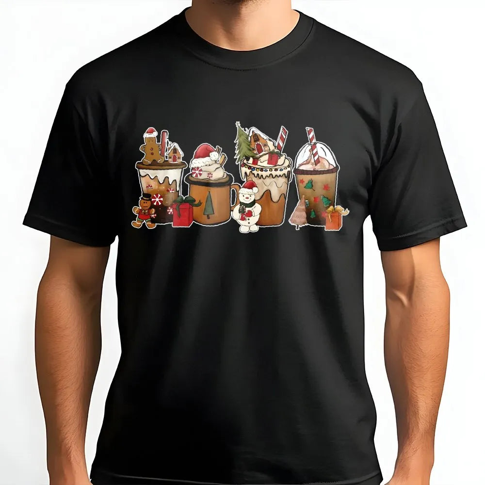 Gingerbread Latte Graphic Shirt, Christmas Coffee T-Shirt, Comfy Winter Cafe Lover Tee, Festive Holiday Apparel, Xmas Coffee 