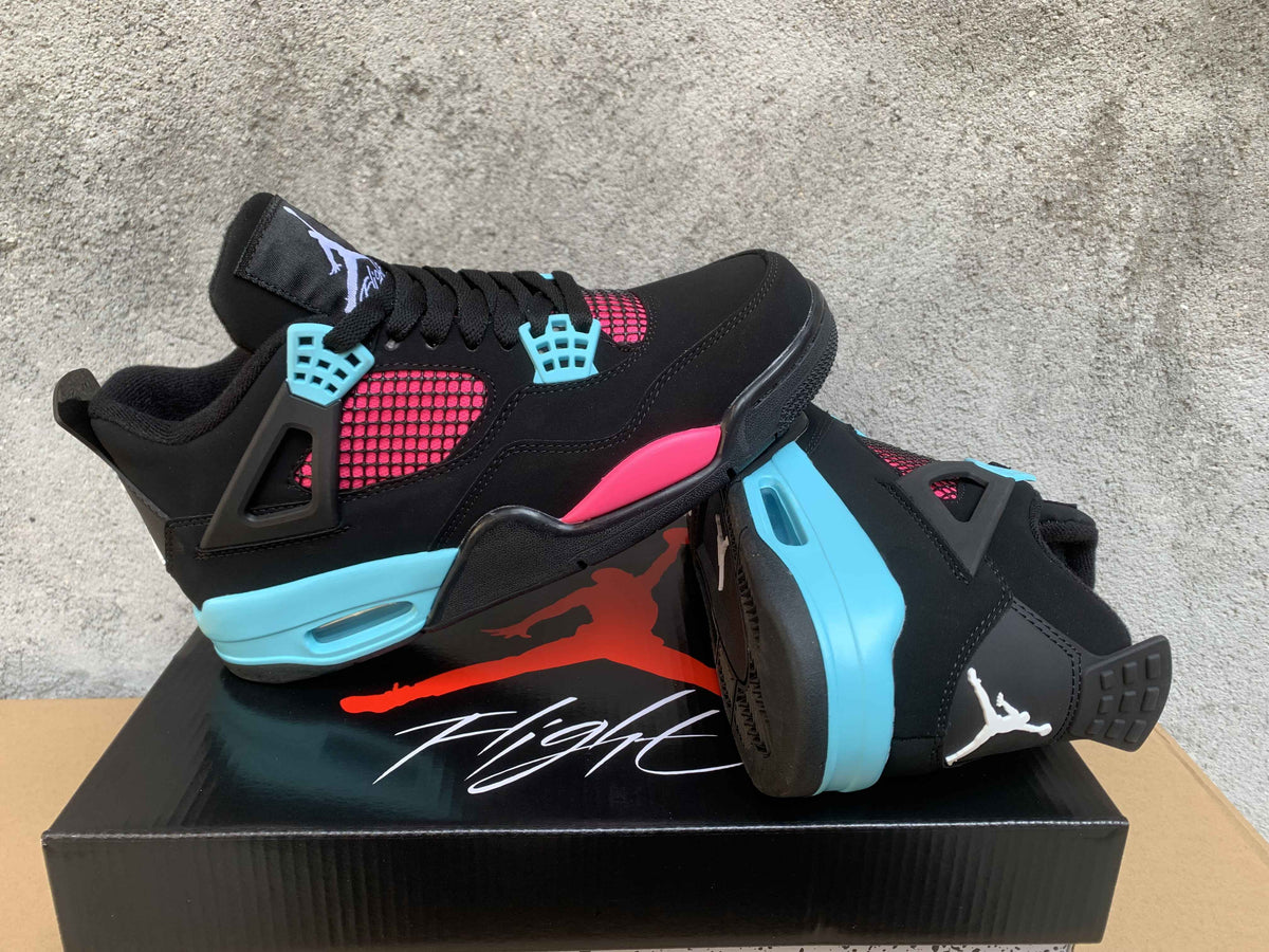 Mid Top Sneakers, Black Pink Blue Colorway, Lace Up Design, Casual Gift for Sneaker Fans