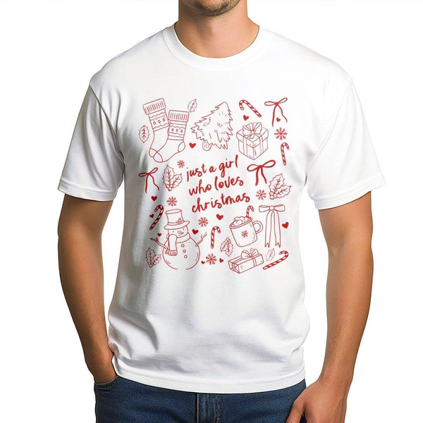 Coquette Christmas Tee, Just a Girl Who Loves Christmas T-Shirt, Adorable Girly Holiday Graphic Shirt, Christmas Aesthetic Pr