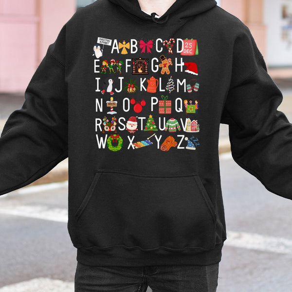 Holiday ABC Teacher Hoodie, Christmas Alphabet Hoodie, Festive Teacher Christmas Hoodie, Winter Educator Hooded Sweatshirt Pr
