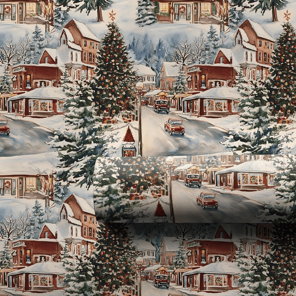 Snowy Town Storefronts Holiday Gift Wrap, Vintage Christmas Village Wrapping Paper, Nostalgic Xmas Wrapping Paper, Festive Wi