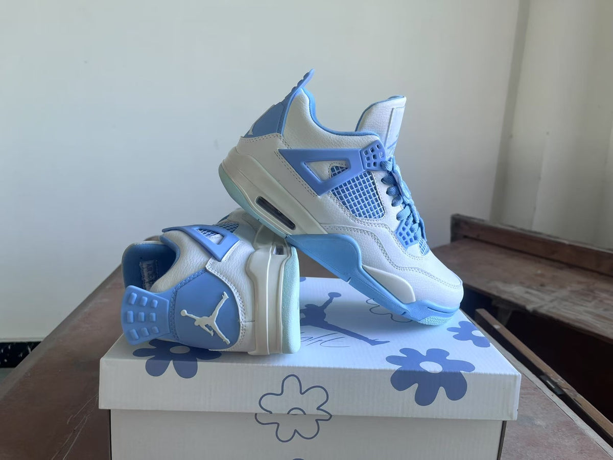 Mid Top Sneakers, White Blue Colorway, Lace Up Design, Casual Gift for Sneaker Fans