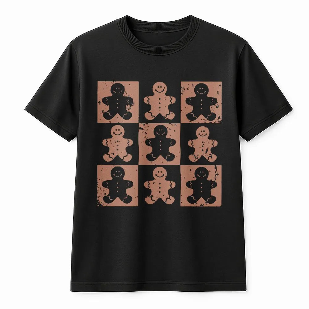 Adorable Checkerboard Cookie Shirt, Gingerbread Man T-Shirt, Retro Christmas Baking Graphic Tee, Holiday Baker Present, Women