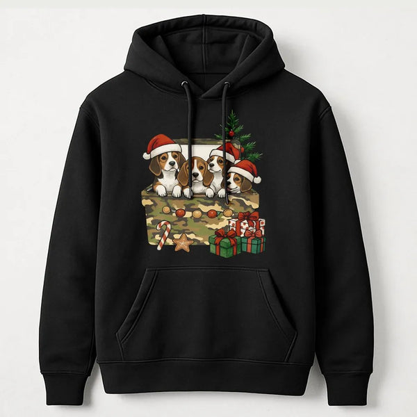 Puppies in Gift Box Hoodie, Beagle Christmas Hoodie, Adorable Beagle Dog Sweatshirt, Christmas Pet Lover Hoodie, Winter Dog H