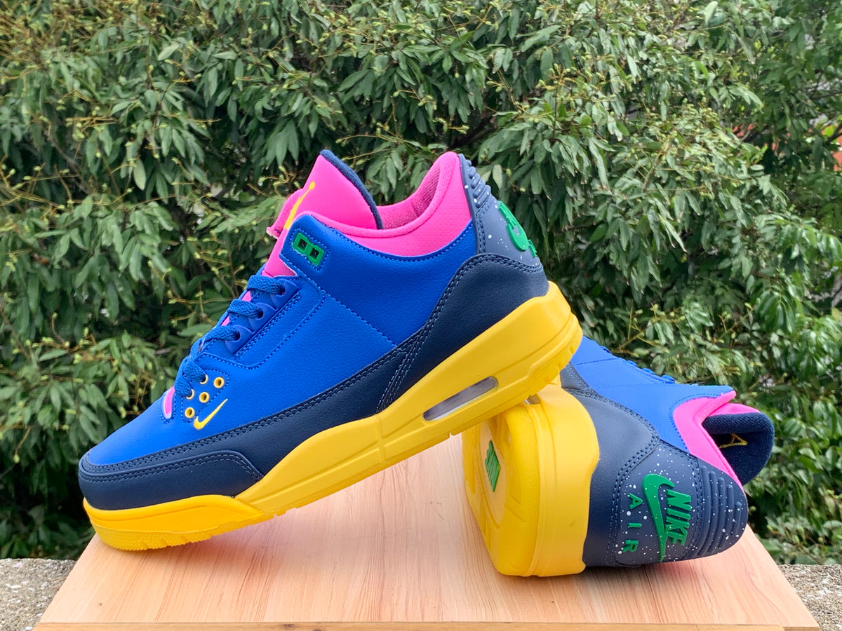Low Top Sneakers, Blue Yellow Pink Colorway, Lace Up Design, Casual Gift for Sneaker Fans