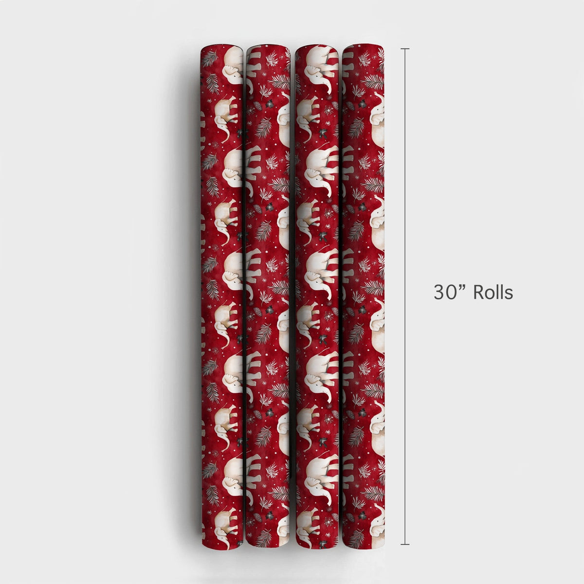 Festive Red Elephant Gift Wrap, Watercolor White Elephant Wrapping Paper, Christmas Elephant Wrapping Paper, Winter Botanical
