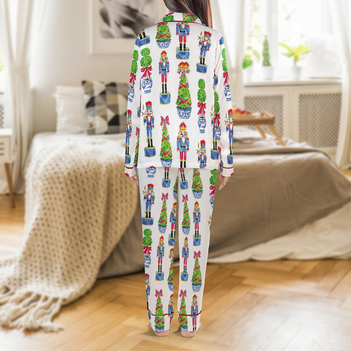 Holiday Nutcracker Pajama Set, Nutcracker Christmas Satin Pajamas, Festive Christmas Loungewear, Silky Pajama Sleepwear, Xmas
