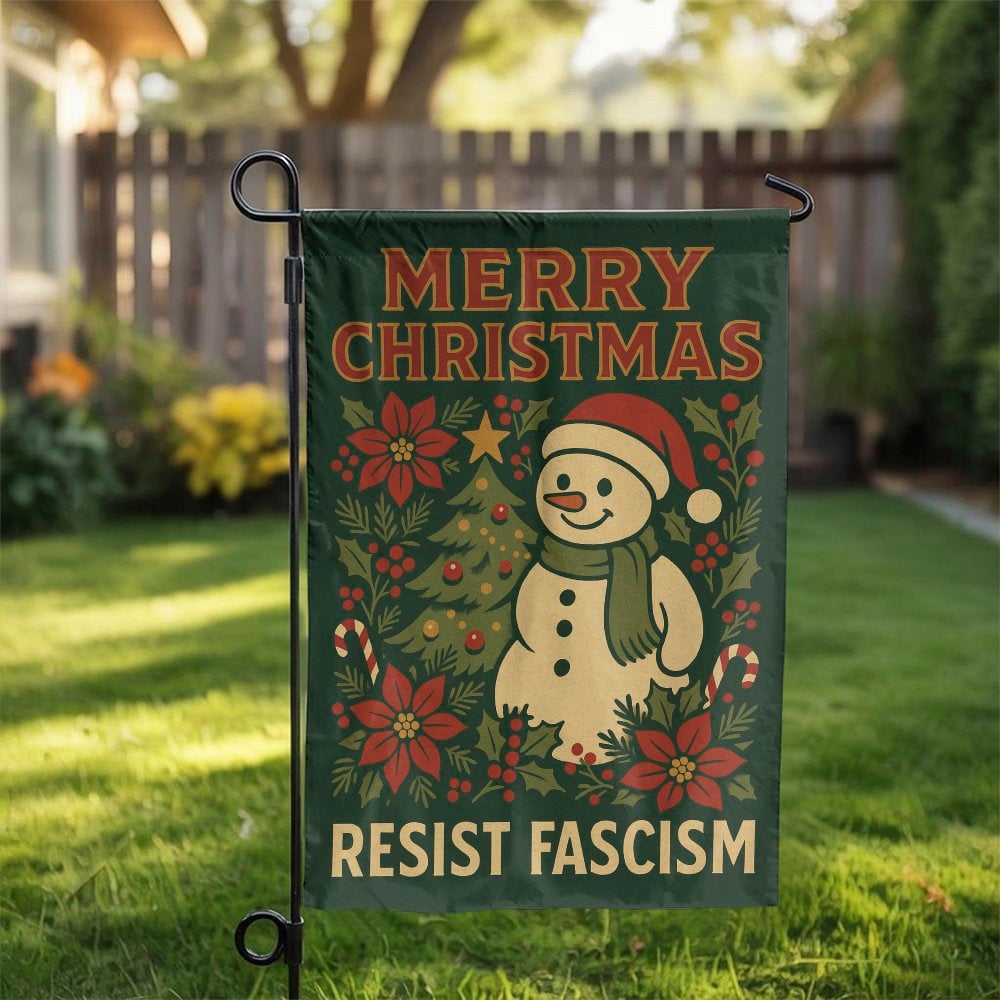 Festive Snowman Christmas Garden Flag, Resist Fascism Garden Flag, Winter Holiday Yard Flag, Double Sided Lawn Banner, Activi
