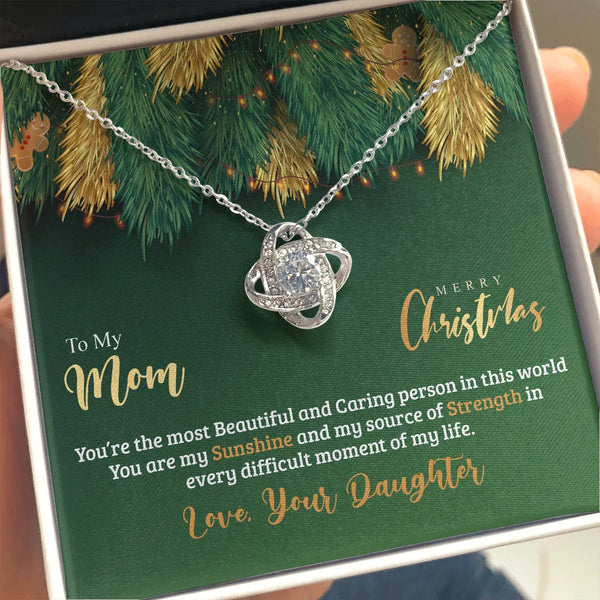 Mother Daughter Love Knot Pendant, Mom Love Knot Necklace, 14k White Gold Cubic Zirconia Knot Necklace, Christmas Birthday Pr