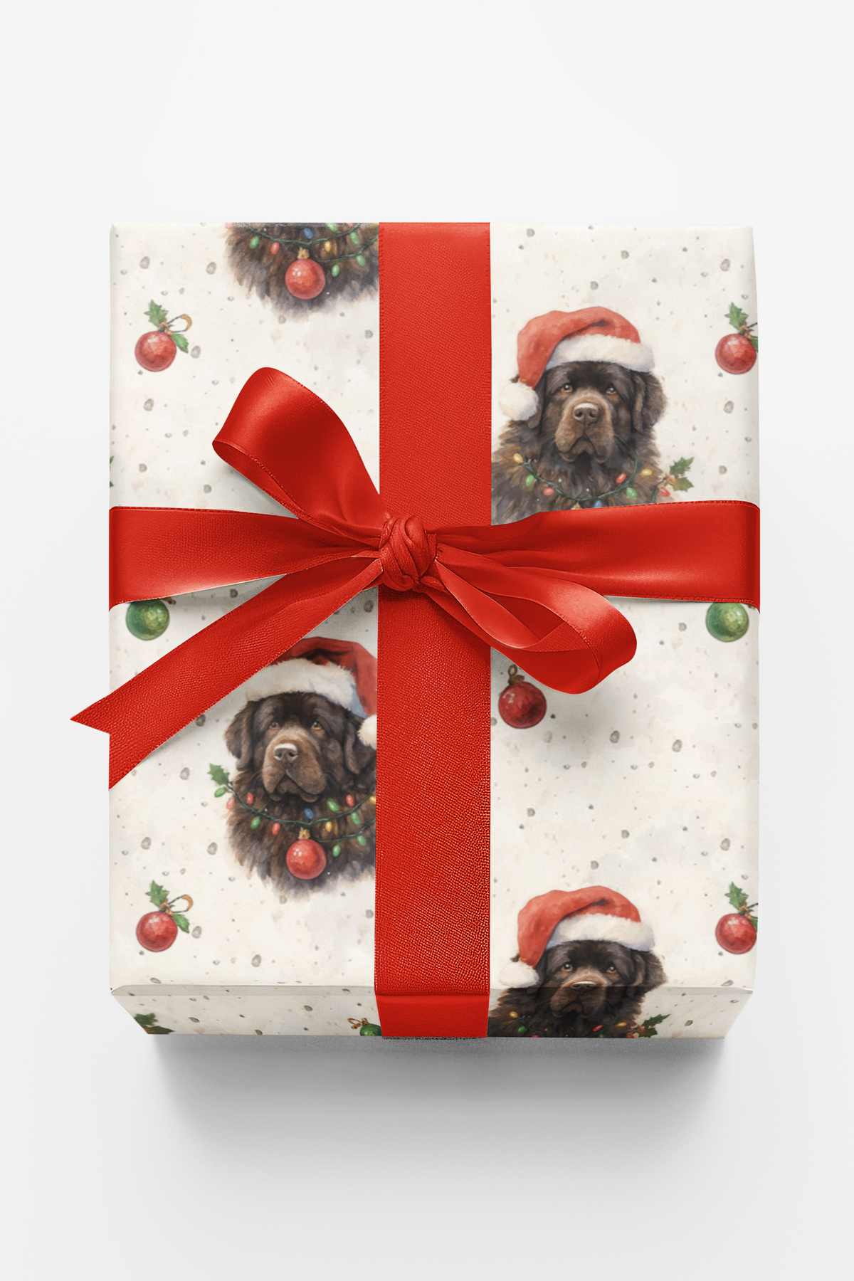 Newfoundland Dog Holiday Gift Wrap, Newfoundland Christmas Wrapping Paper, Santa Hat Puppy Wrapping Paper, Dog Lover Xmas Pre