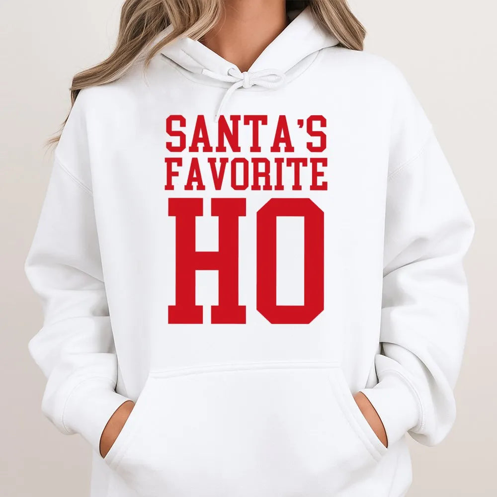 Humorous Christmas Party Hoodie, Santa's Favorite Ho Hoodie, Sassy Holiday Hooded Sweatshirt, Retro Xmas Hoodie, Sassy Holida