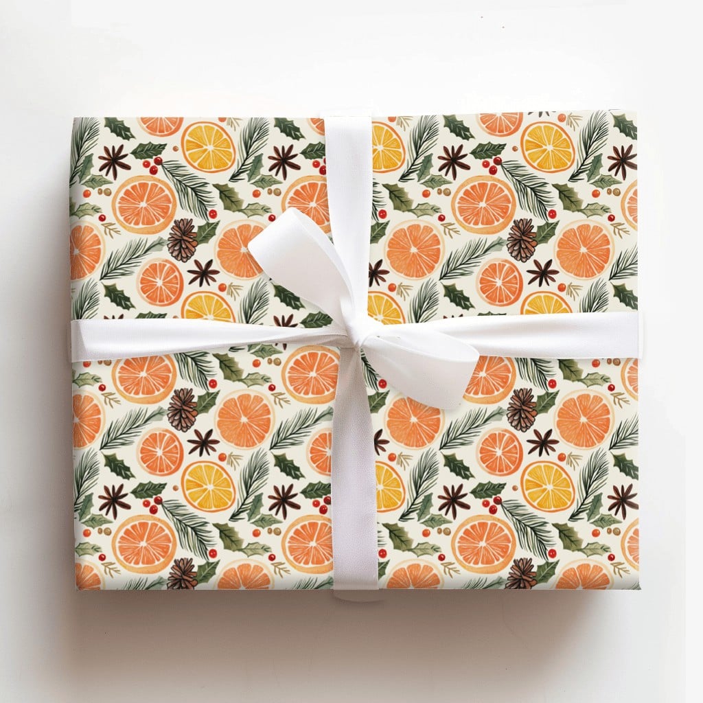 Pinecone Rustic Gift Wrap, Dried Orange Christmas Wrapping Paper, Botanical Winter Holiday Wrapping Paper, Comfy Season Gift 