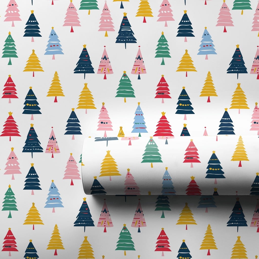 Modern Rainbow Xmas Tree Gift Wrap, Colorful Christmas Tree Wrapping Paper, Whimsical Holiday Wrapping Paper, Festive Present