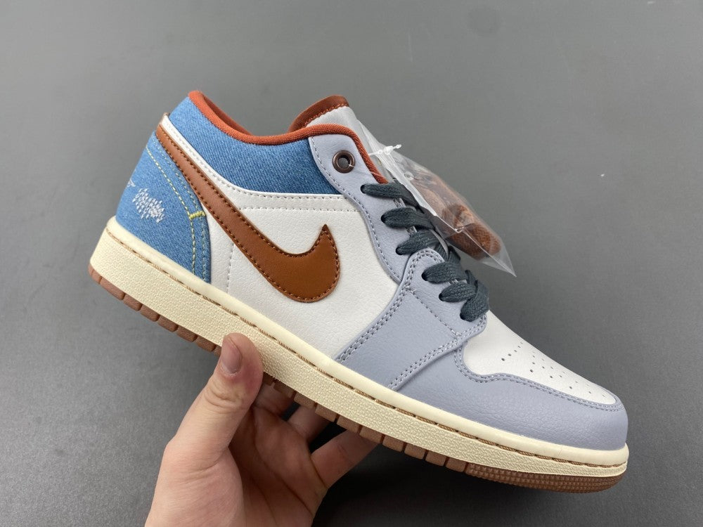 Low Top Sneakers, Blue White Gray Colorway, Lace Up Design, Casual Gift for Sneaker Fans