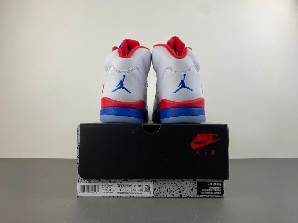 High Top Sneakers, Blue White Red Colorway, Leather Footwear, Lace Up Design, Casual Gift for Sneaker Fans