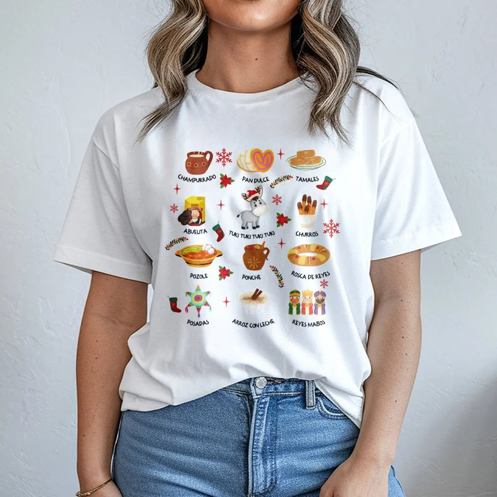 Feliz Navidad Tamales and Traditions Graphic Tee, Mexican Christmas T-Shirt, Festive Latino Holiday Shirt, Hispanic Christmas
