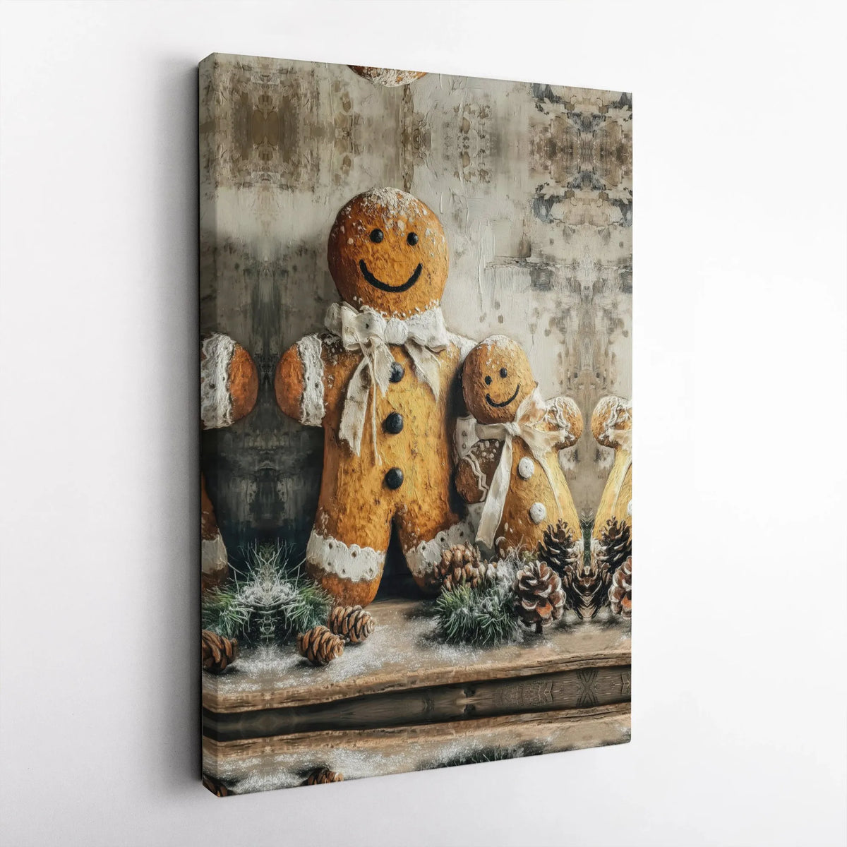 Rustic Christmas Gingerbread Canvas, Gingerbread Family Canvas Wall Art, Comfy Farmhouse Holiday Wall Decor, Winter Festive C