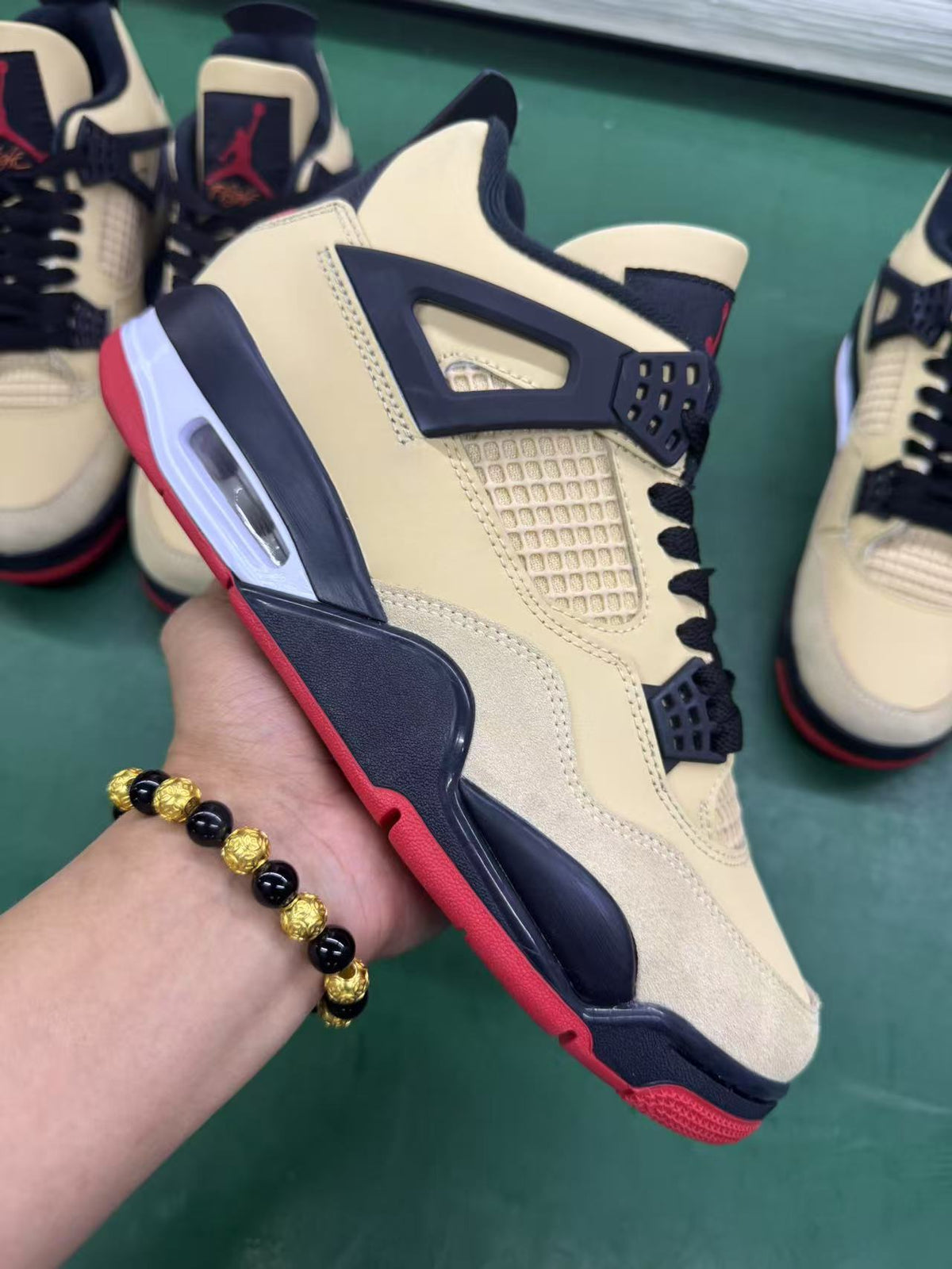 Mid Top Sneakers, Beige Black Red Colorway, Lace Up Design, Casual Gift for Sneaker Fans