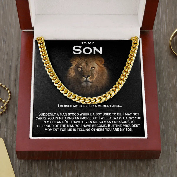 Lion Message Card Cuban Link Chain, To My Son Cuban Link Necklace, Son Cuban Link Necklace, Stainless Steel Jewelry, Christma