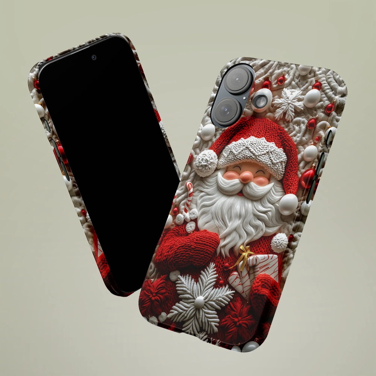 iPhone Tough Phone Case, Santa Claus Phone Case, Festive 3D Textured Christmas Cover, Vintage Holiday Winter Hard Case Xmas P