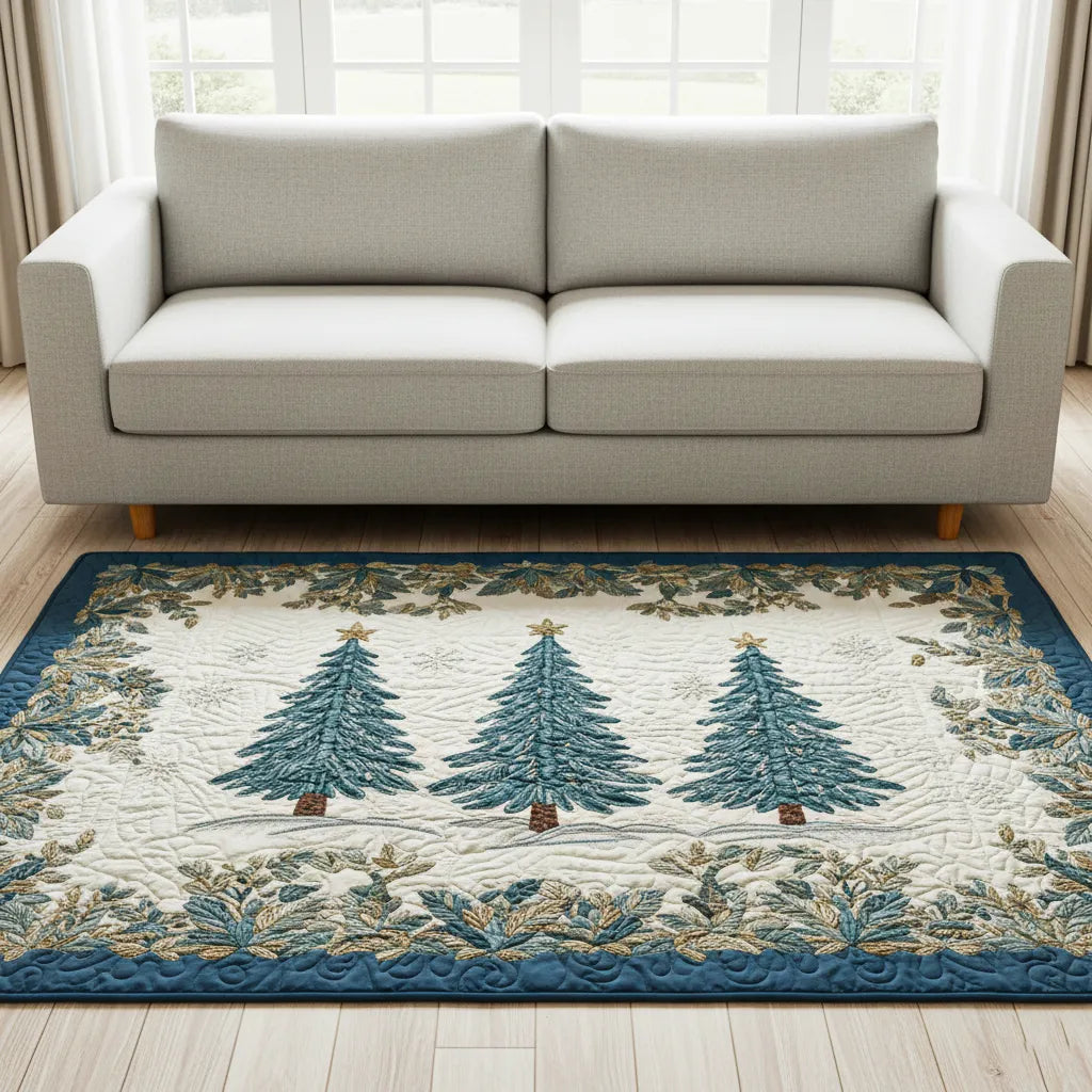 Winter Pine Forest Rug, Evergreen Christmas Tree Area Rug, Holiday Season Floor Rug, Washable Xmas Accent Rug, Comfy Winter H