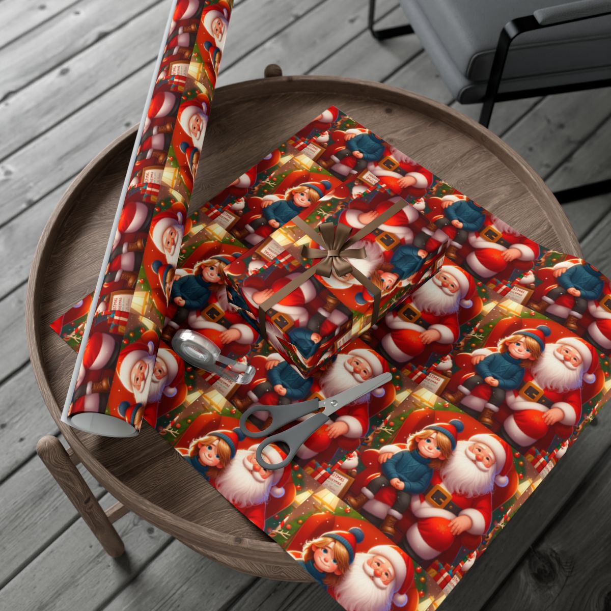 Nostalgic Santa Gift Wrap, Santa Claus and Child Wrapping Paper, Christmas Wrapping Paper, Vintage Holiday Gift Wrap, Festive