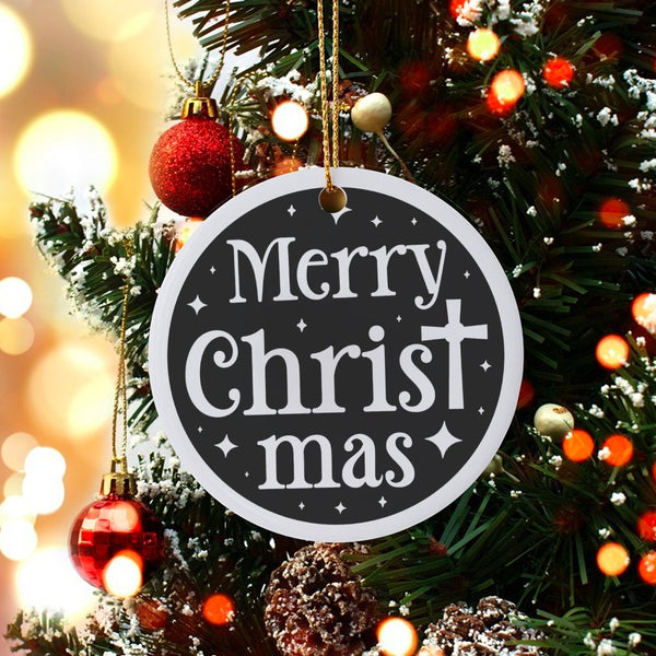 Religious Merry Christmas Ornament, Christian Cross Christmas Ornament, Faith Ceramic Tree Ornament, Holiday Keepsake Present