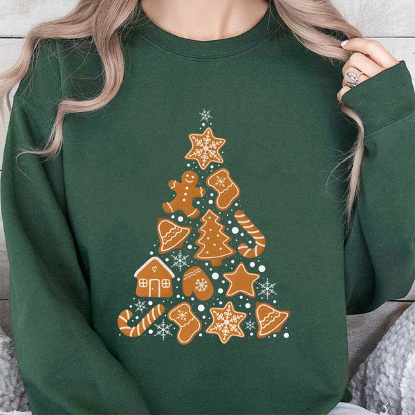 Adorable Holiday Cookie Sweater, Gingerbread Christmas Tree Sweatshirt, Festive Baking Crewneck Pullover, Comfy Xmas Sweatshi