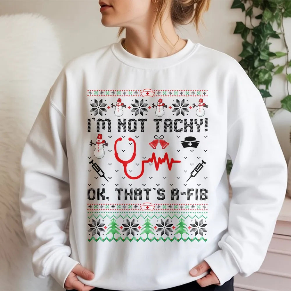 Humorous Medical Heart Rhythm Sweater, Nurse Ugly Christmas Sweatshirt, RN Holiday Graphic Crewneck, Nurse Practitioner Xmas 